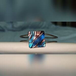 Pretty Dichroic Square Glass Silver Hinged Bracelet